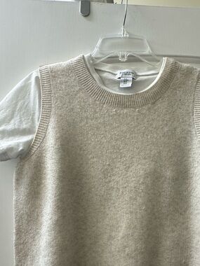 Womens Beige Knit Sweater Vest with white tee - Classic Crewneck